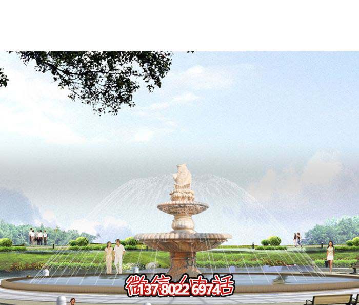 精美漢白玉噴泉，石雕鯉魚雕塑擺放