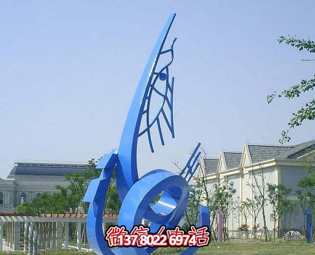 藍(lán)色不銹鋼魚雕塑，簡約裝飾街道