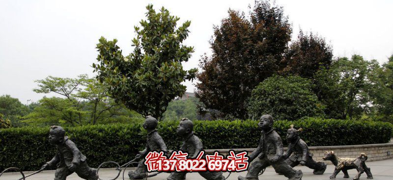 推鐵環(huán)，兒童奔跑，公園雕塑銅雕