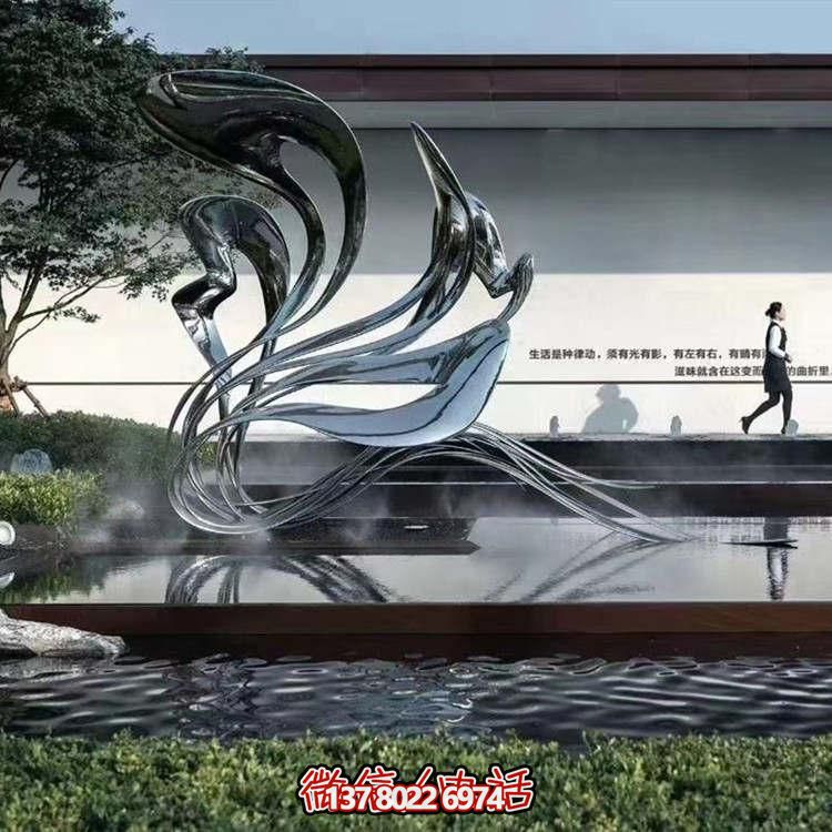 大型不銹鋼抽象雕塑，現代水景景觀創意裝飾