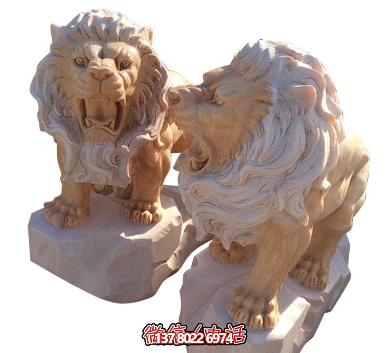 景區(qū)創(chuàng)意晚霞紅一對怒吼的獅子雕塑 景區(qū)創(chuàng)意晚霞紅一對怒吼的獅子雕塑